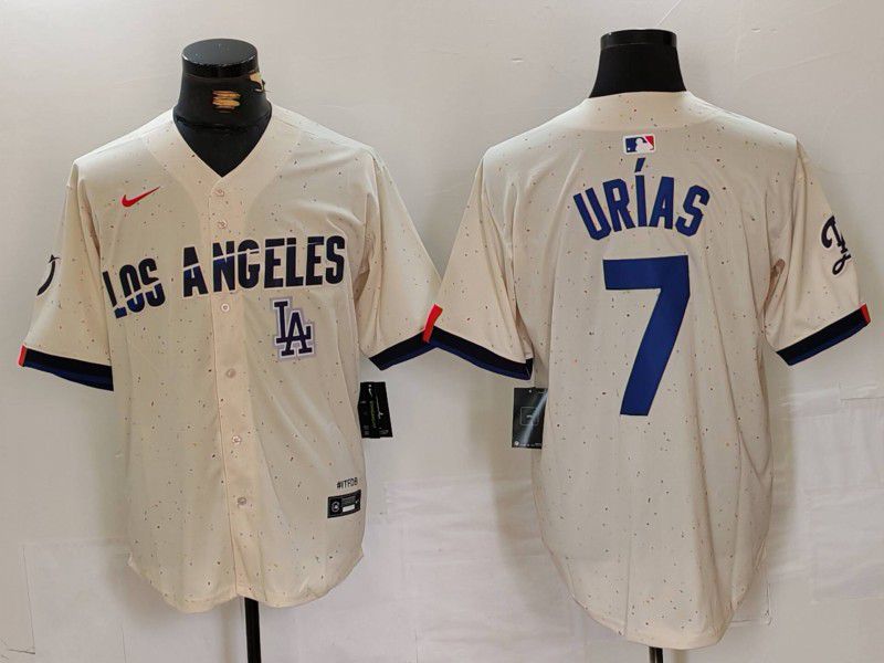 Men Los Angeles Dodgers #7 Urias Cream Fashion Nike Game MLB Jersey style 6294